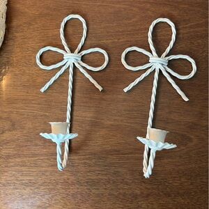 Vintage Homeco White Twisted Metal Bow Candle Holders - Set of 2